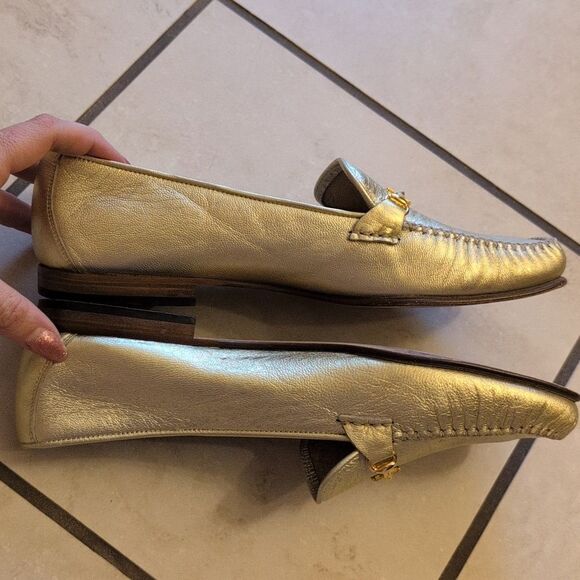 Escada Loafers Metallic Gold Leather Flat Made In Italy Size 10 main image 5